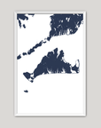 Martha's Vineyard Coastal Map — Fine Art Print Vertical, navy, White Frame, 8x10