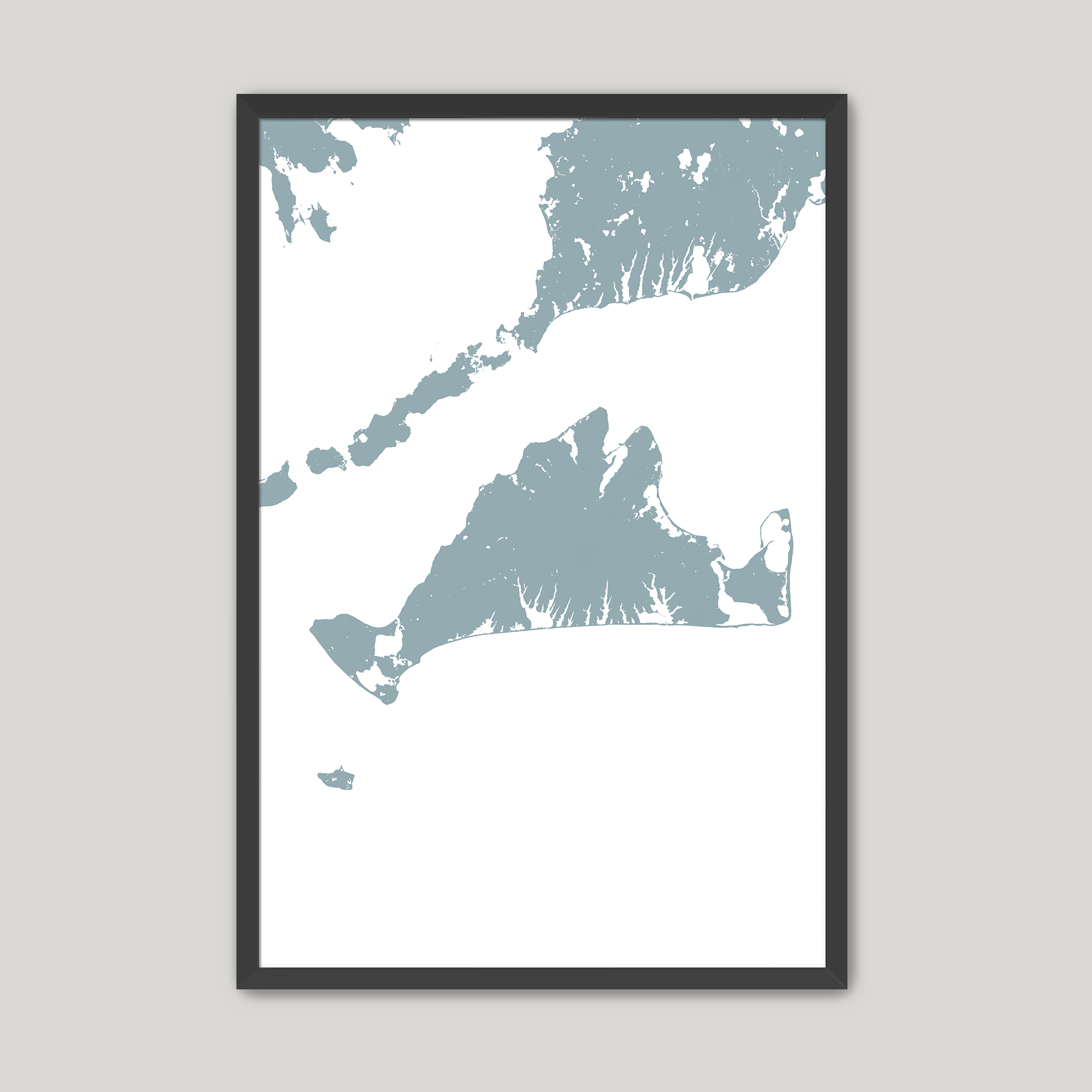 Martha's Vineyard Coastal Map — Fine Art Print Vertical, soft-blue, Black Frame, 8x10