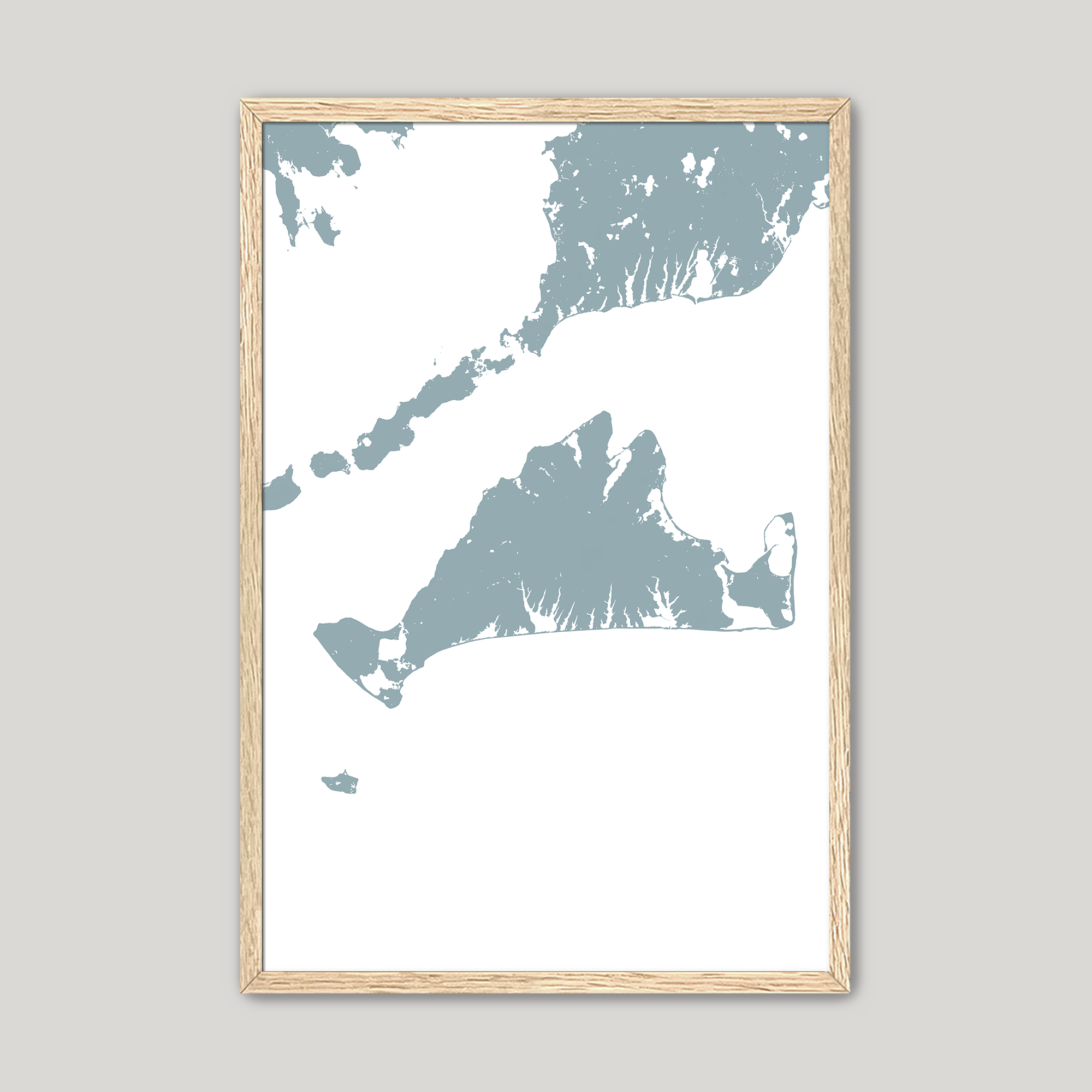 Martha's Vineyard Coastal Map — Fine Art Print Vertical, soft-blue, Oak, 8x10