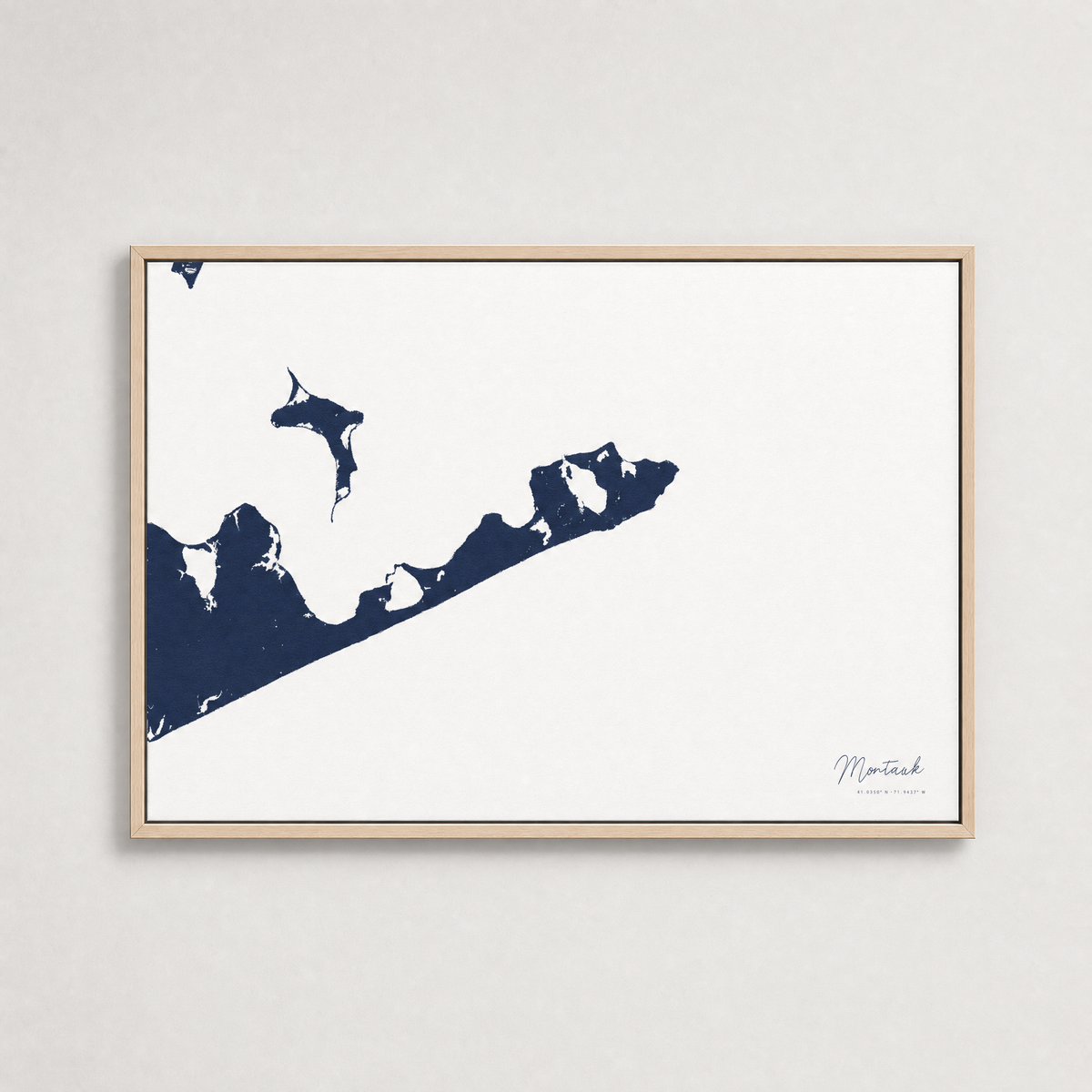 Montauk Coastal Map — Canvas Horizontal — navy, Light Wood