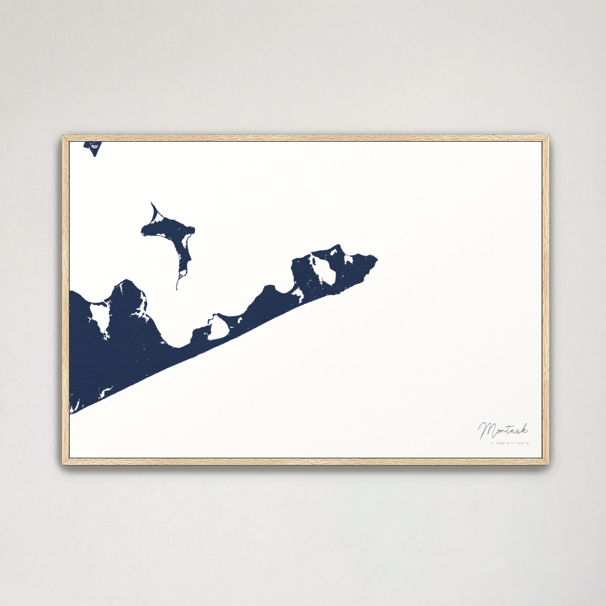 Montauk Coastal Map — Canvas Horizontal, navy, Natural Oak