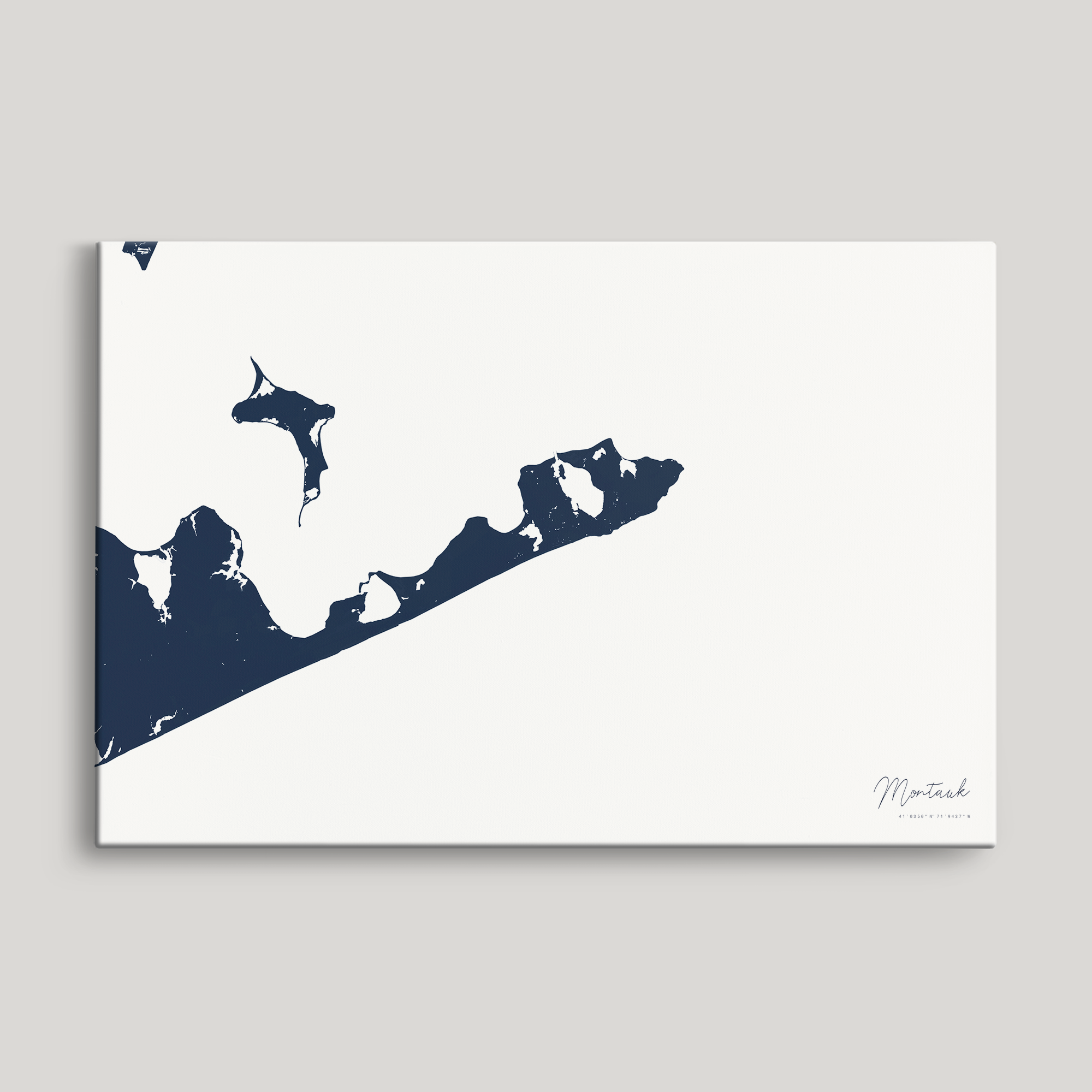 Montauk Coastal Map — Canvas Horizontal, navy, No Frame