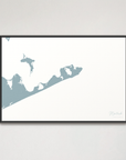 Montauk Coastal Map — Canvas Horizontal, soft-blue, Black Frame