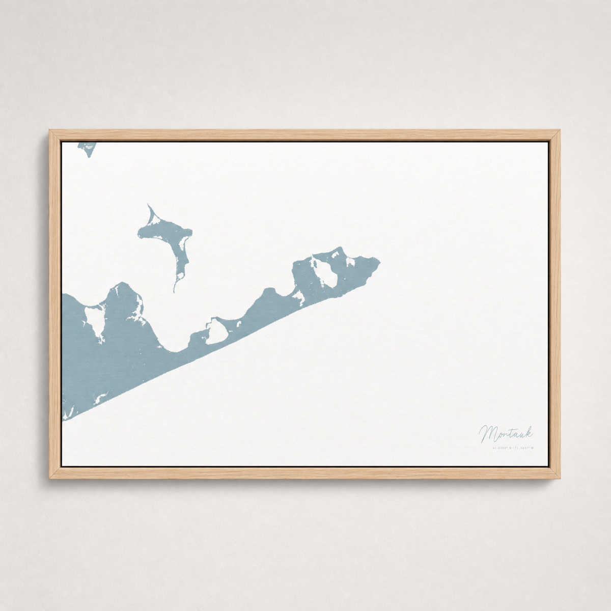 Montauk Coastal Map — Canvas Horizontal — soft-blue, Light Wood