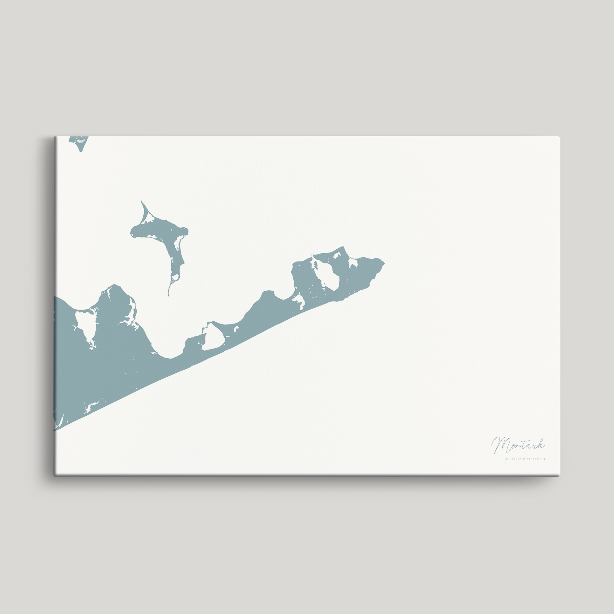 Montauk Coastal Map — Canvas Horizontal, soft-blue, No Frame
