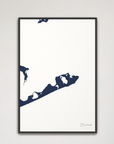 Montauk Coastal Map — Canvas Vertical, navy, Black Frame