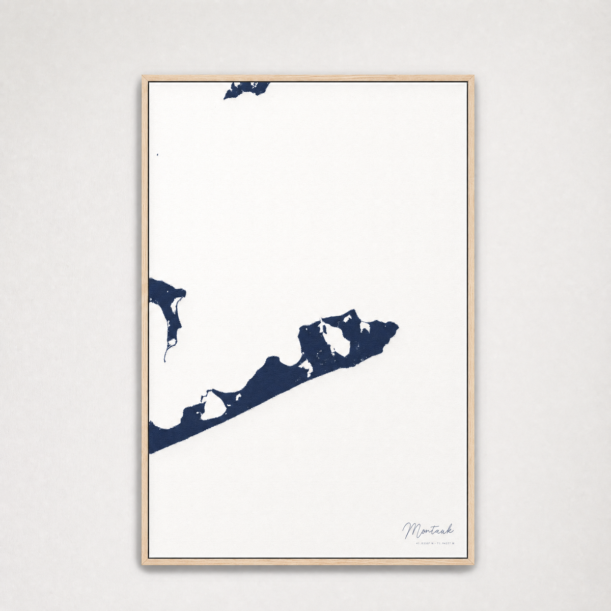 Montauk Coastal Map — Canvas Vertical — navy, Light Wood