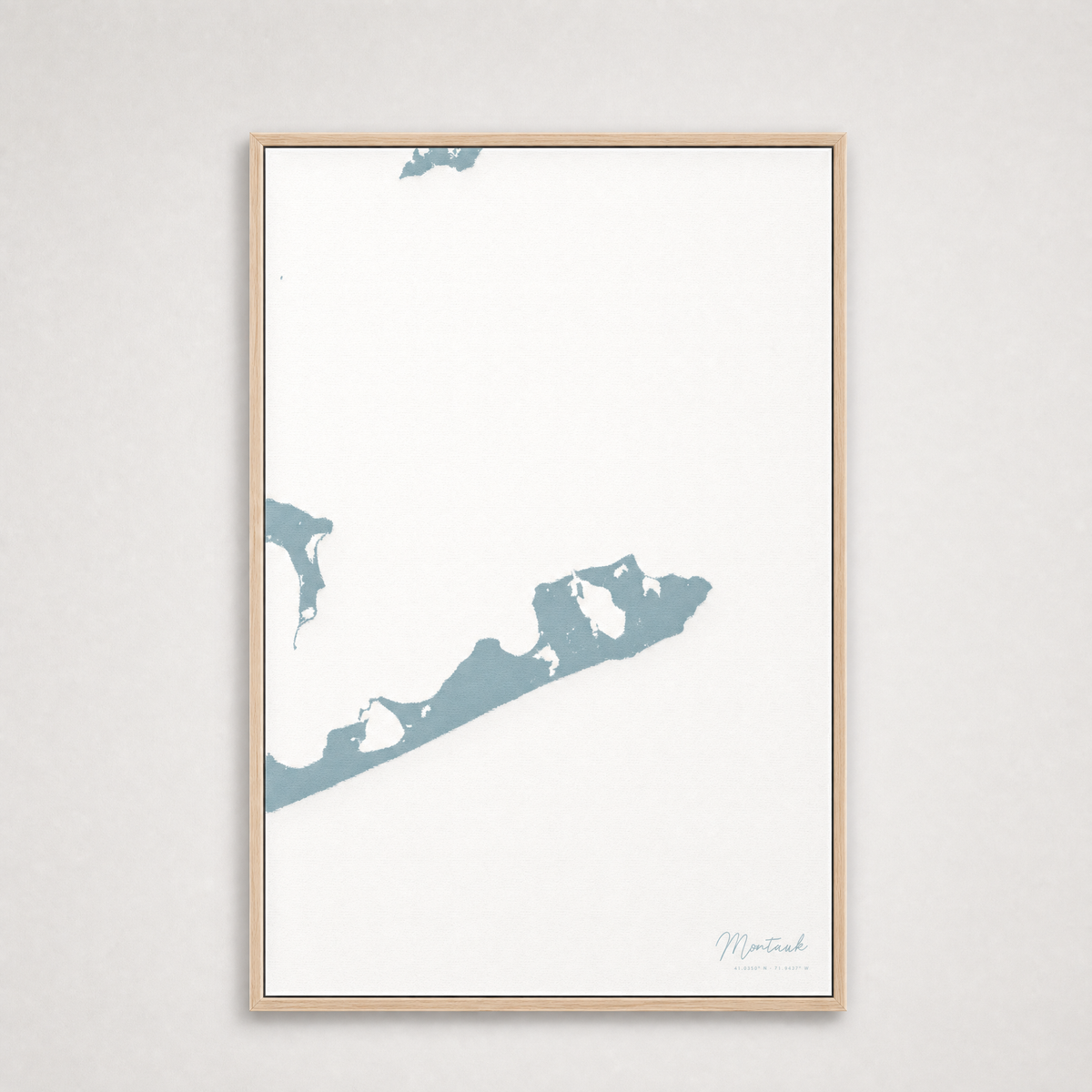 Montauk Coastal Map — Canvas Vertical — soft-blue, Light Wood