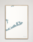 Montauk Coastal Map — Canvas Vertical, soft-blue, Natural Oak