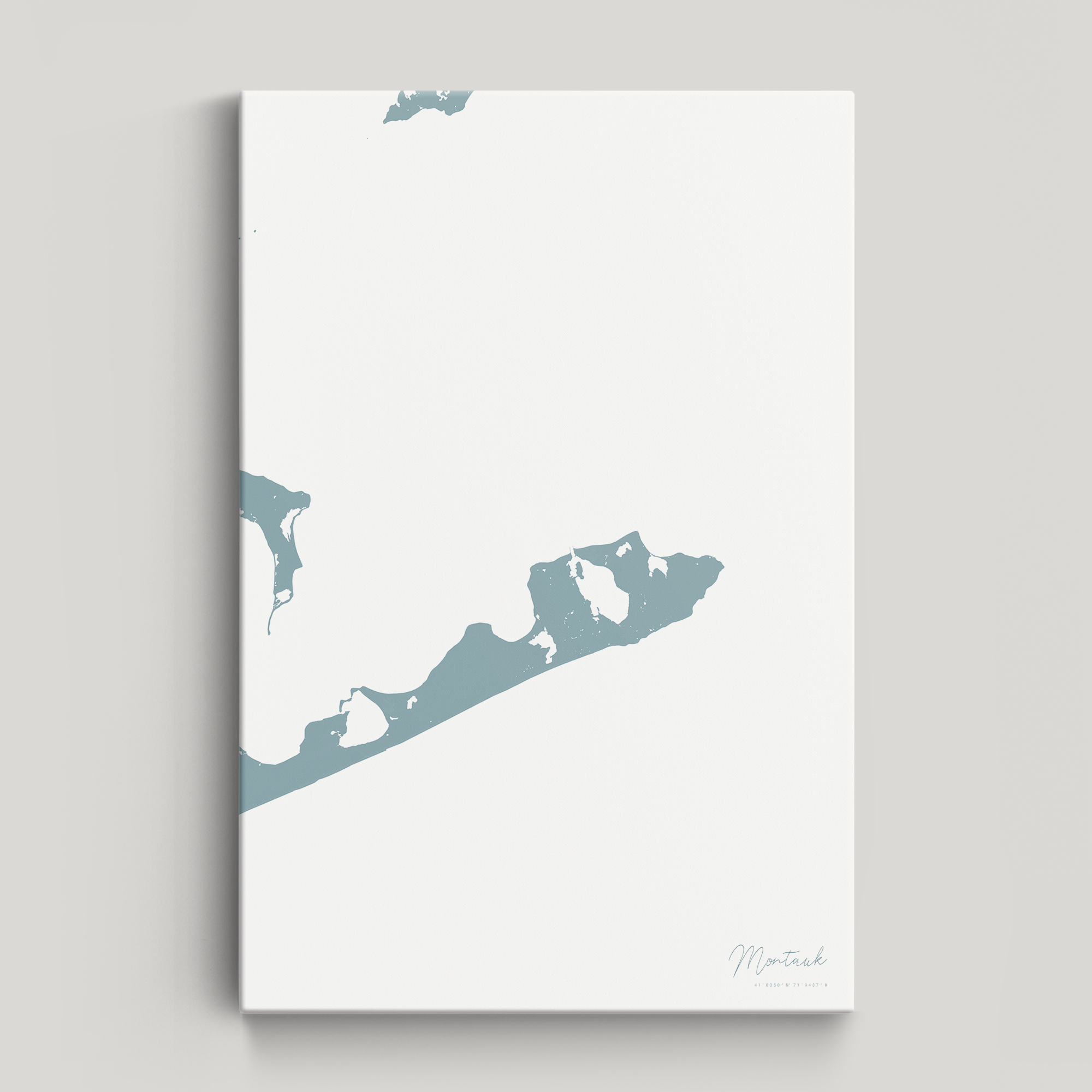 Montauk Coastal Map — Canvas Vertical, soft-blue, No Frame