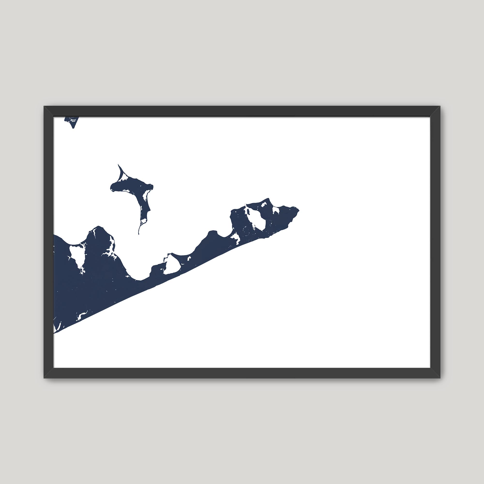 Montauk Coastal Map — Fine Art Print Horizontal, navy, Black Frame, 10x8