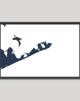 Montauk Coastal Map — Fine Art Print Horizontal, navy, Black Frame, 10x8