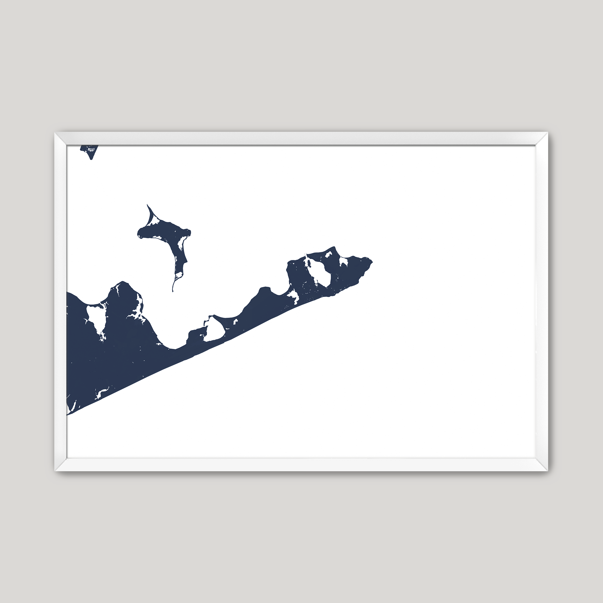 Montauk Coastal Map — Fine Art Print Horizontal, navy, White Frame, 10x8
