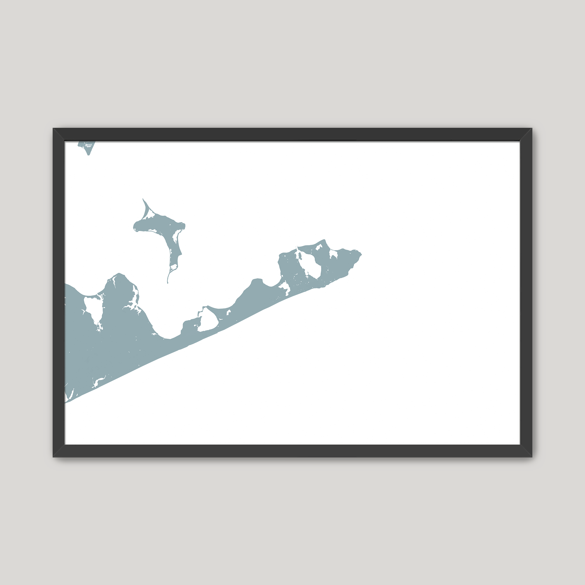 Montauk Coastal Map — Fine Art Print Horizontal, soft-blue, Black Frame, 10x8