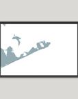 Montauk Coastal Map — Fine Art Print Horizontal, soft-blue, Black Frame, 10x8