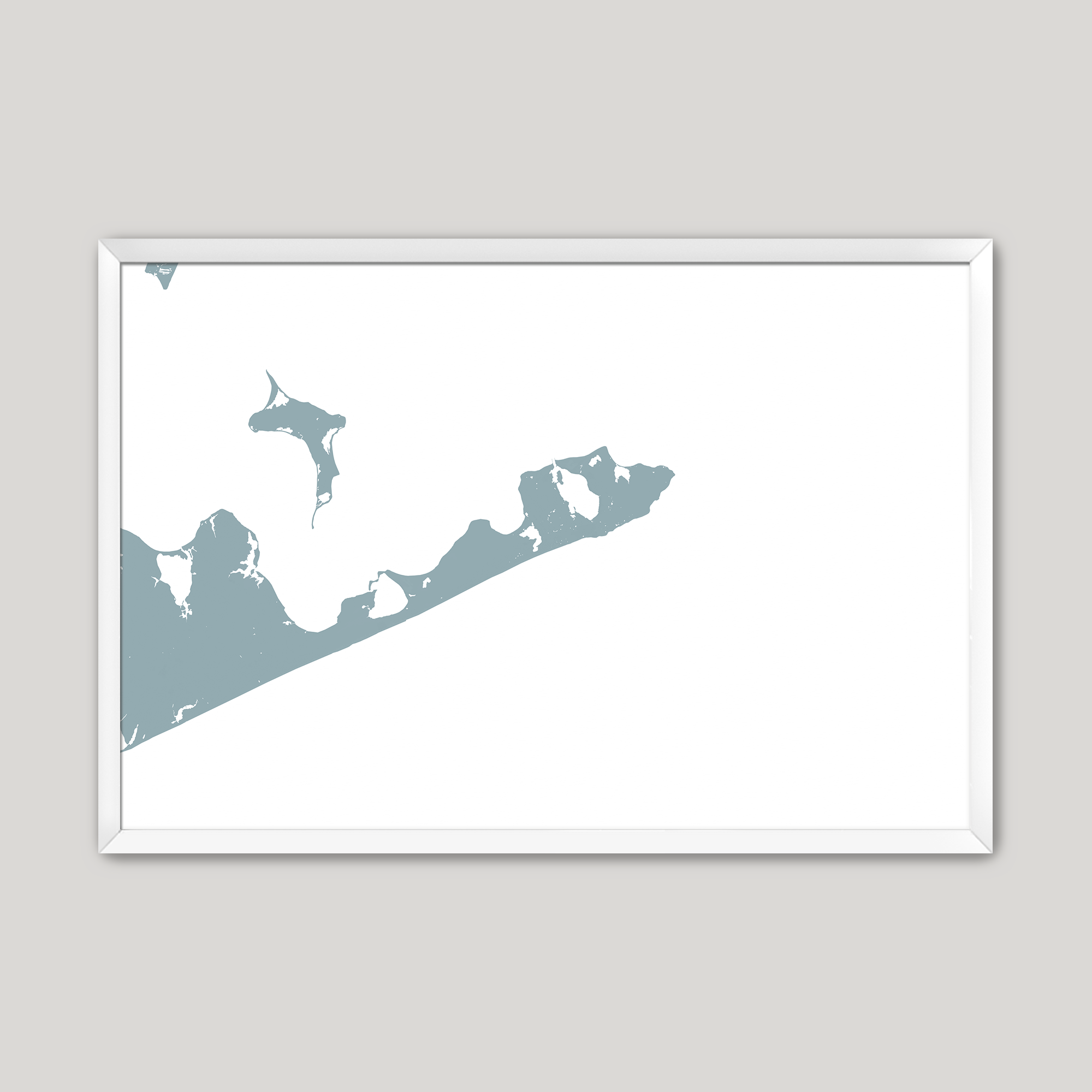 Montauk Coastal Map — Fine Art Print Horizontal, soft-blue, White Frame, 10x8