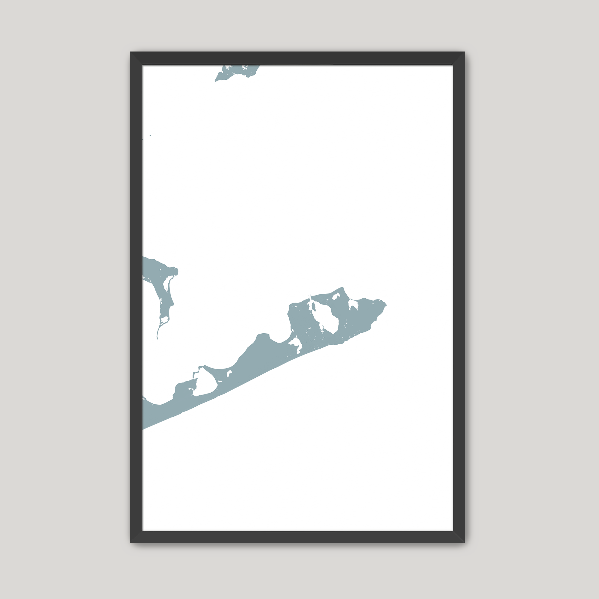 Montauk Coastal Map — Fine Art Print Vertical, soft-blue, Black Frame, 8x10