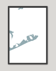 Montauk Coastal Map — Fine Art Print Vertical, soft-blue, Black Frame, 8x10