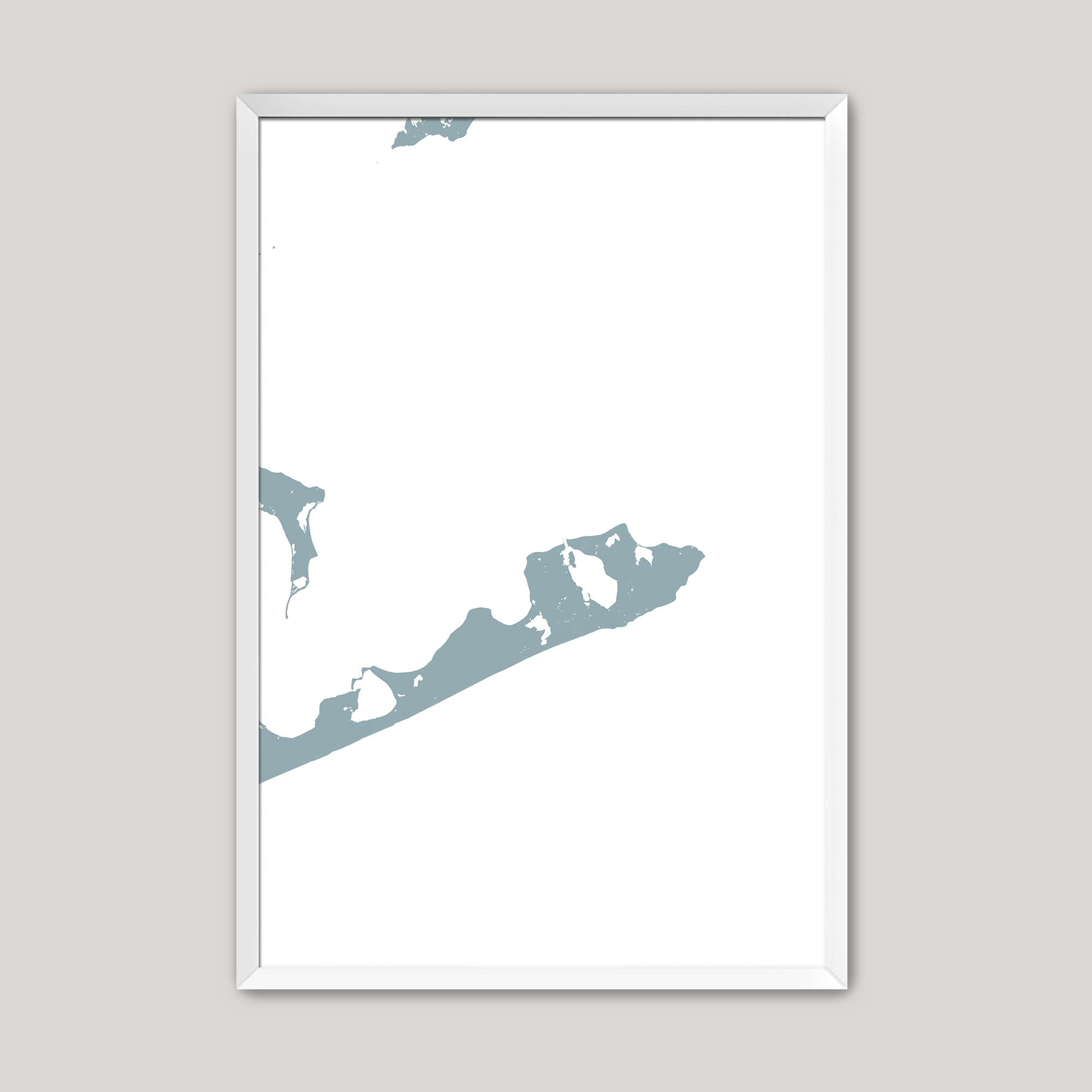 Montauk Coastal Map — Fine Art Print Vertical, soft-blue, White Frame, 8x10