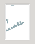 Montauk Coastal Map — Fine Art Print Vertical, soft-blue, White Frame, 8x10