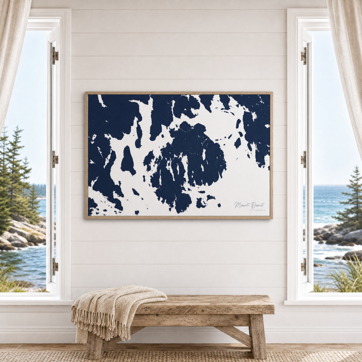Mount Desert canvas map — window-scene interior