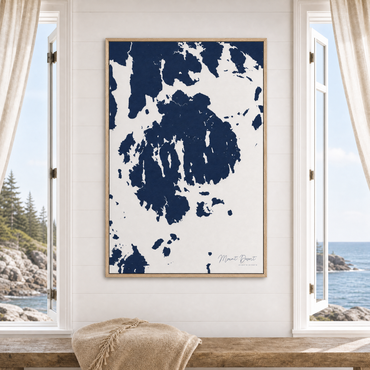 Mount Desert canvas map — window-scene interior