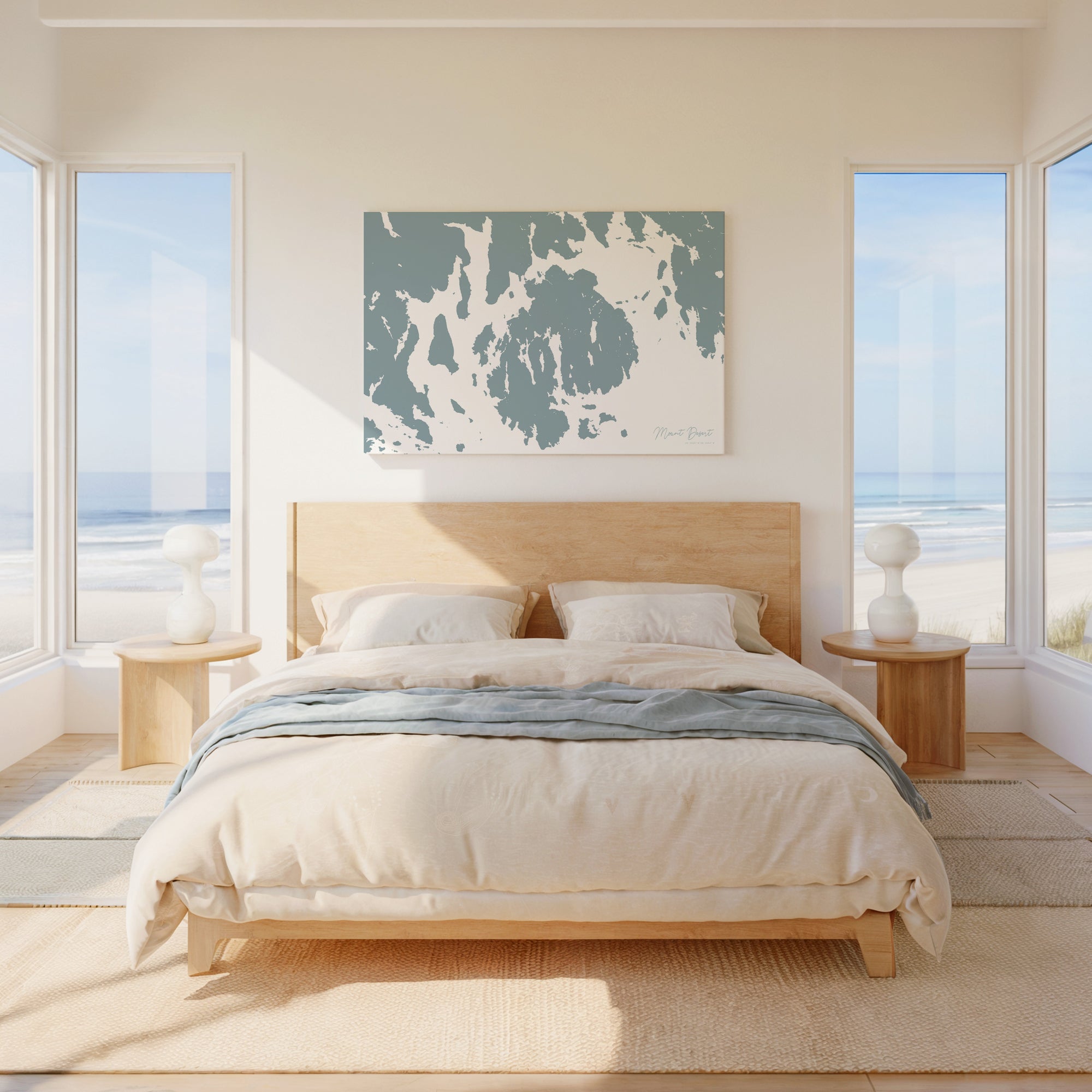 Mount Desert soft blue horizontal wrapped canvas map in the ratio 3:2 hand mockup
