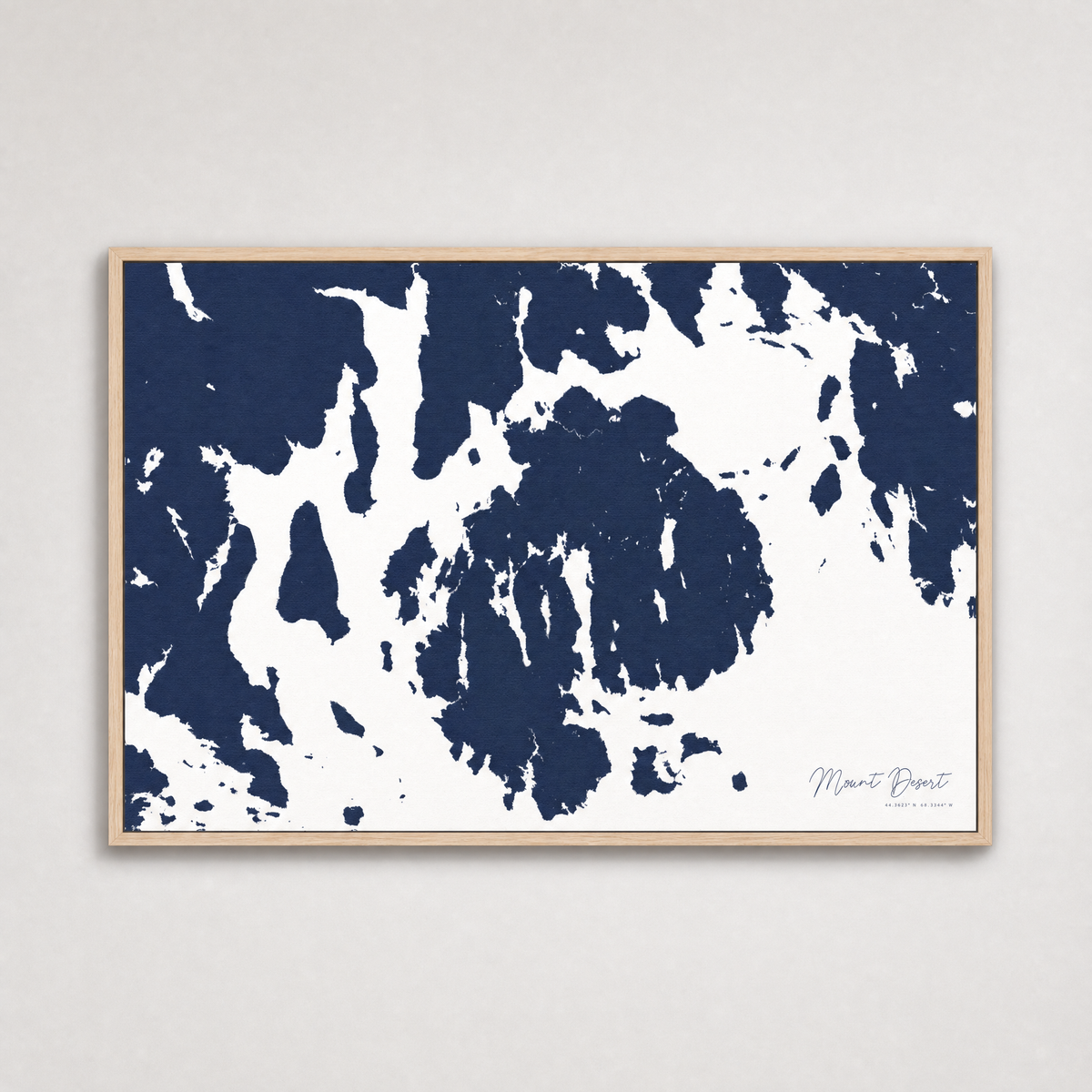Mount Desert Coastal Map — Canvas Horizontal — navy, Light Wood