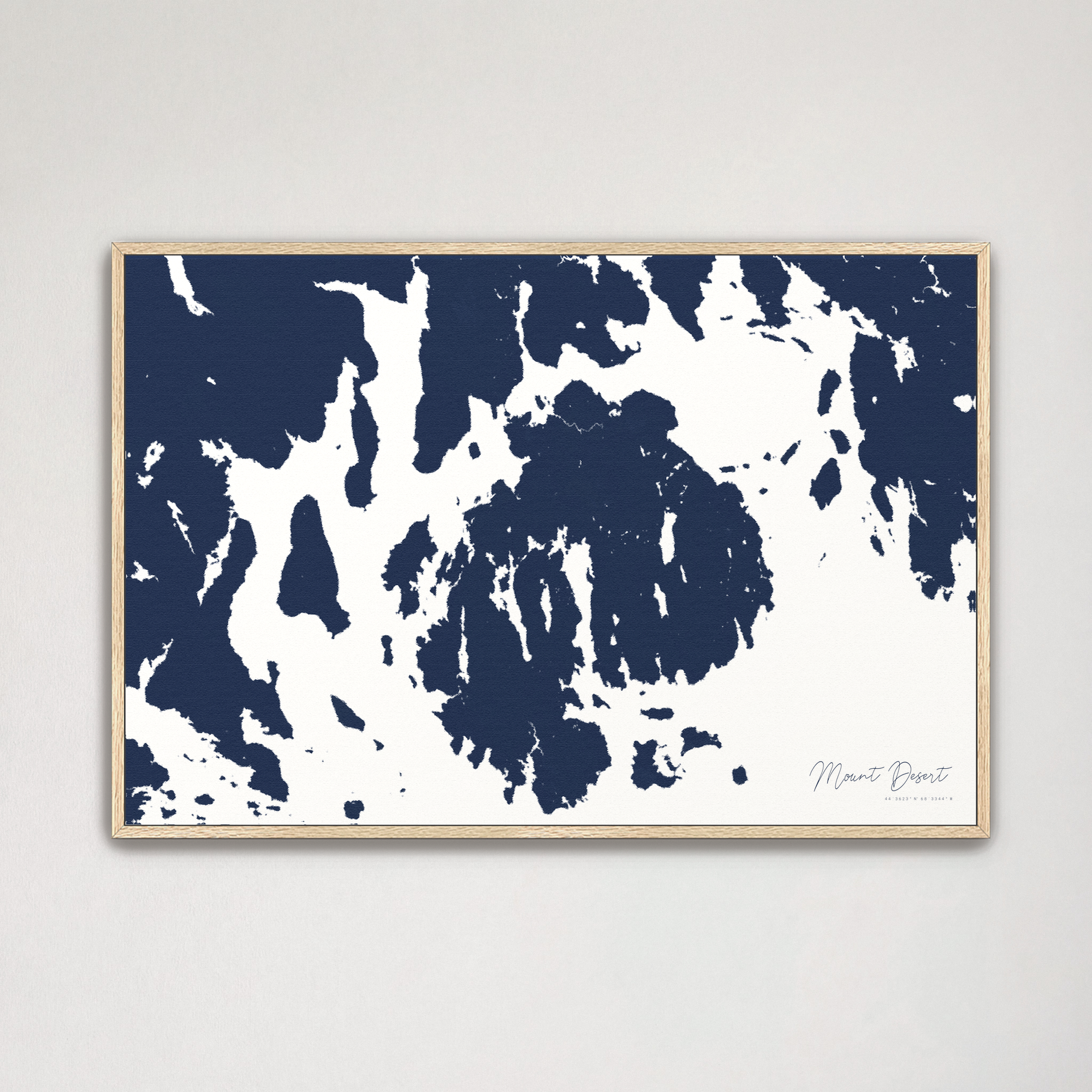 Mount Desert Coastal Map — Canvas Horizontal, navy, Natural Oak