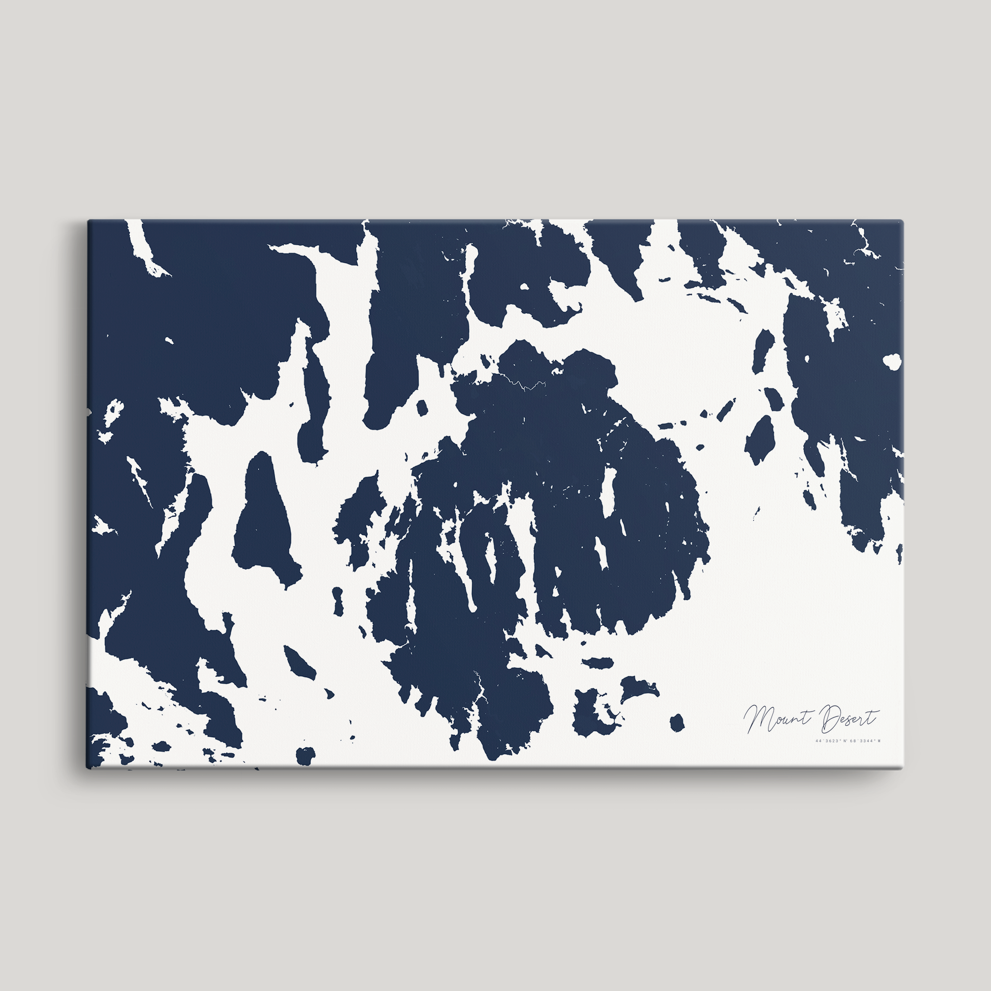 Mount Desert Coastal Map — Canvas Horizontal, navy, No Frame