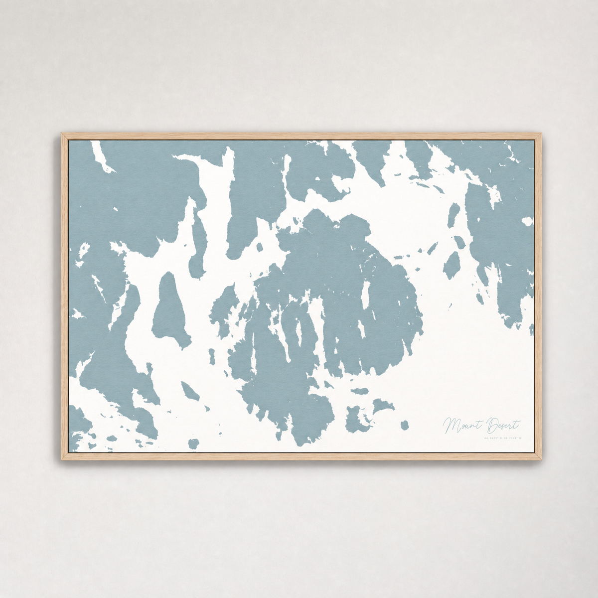 Mount Desert Coastal Map — Canvas Horizontal — soft-blue, Light Wood