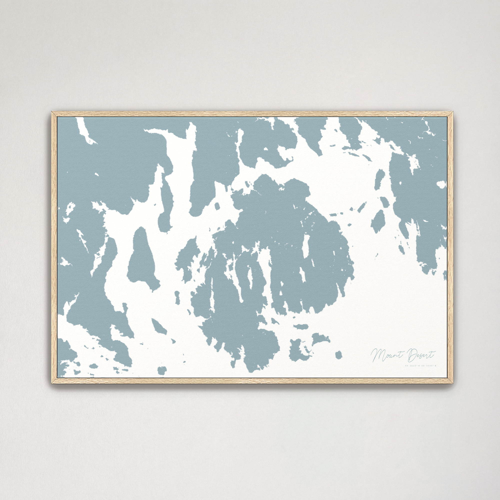 Mount Desert Coastal Map — Canvas Horizontal, soft-blue, Natural Oak