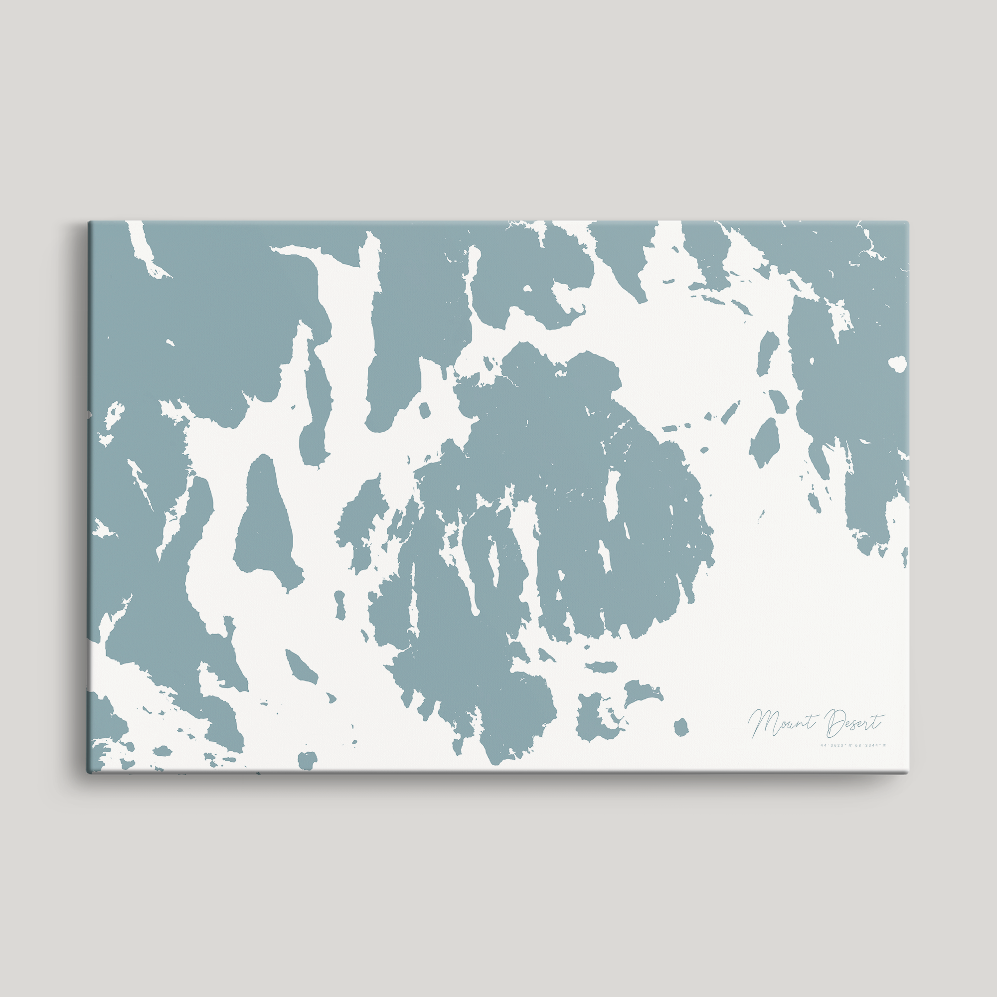 Mount Desert Coastal Map — Canvas Horizontal, soft-blue, No Frame