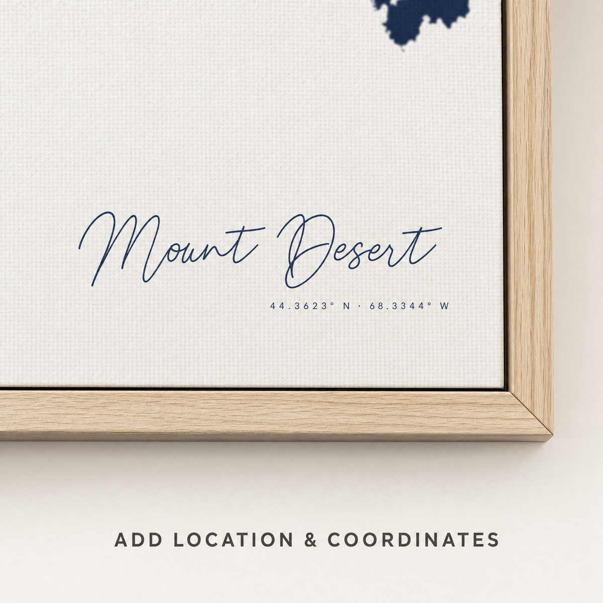 Mount Desert canvas map — location and coordinates customization
