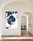 Mount Desert navy vertical canvas map in the Bello mixed room scene