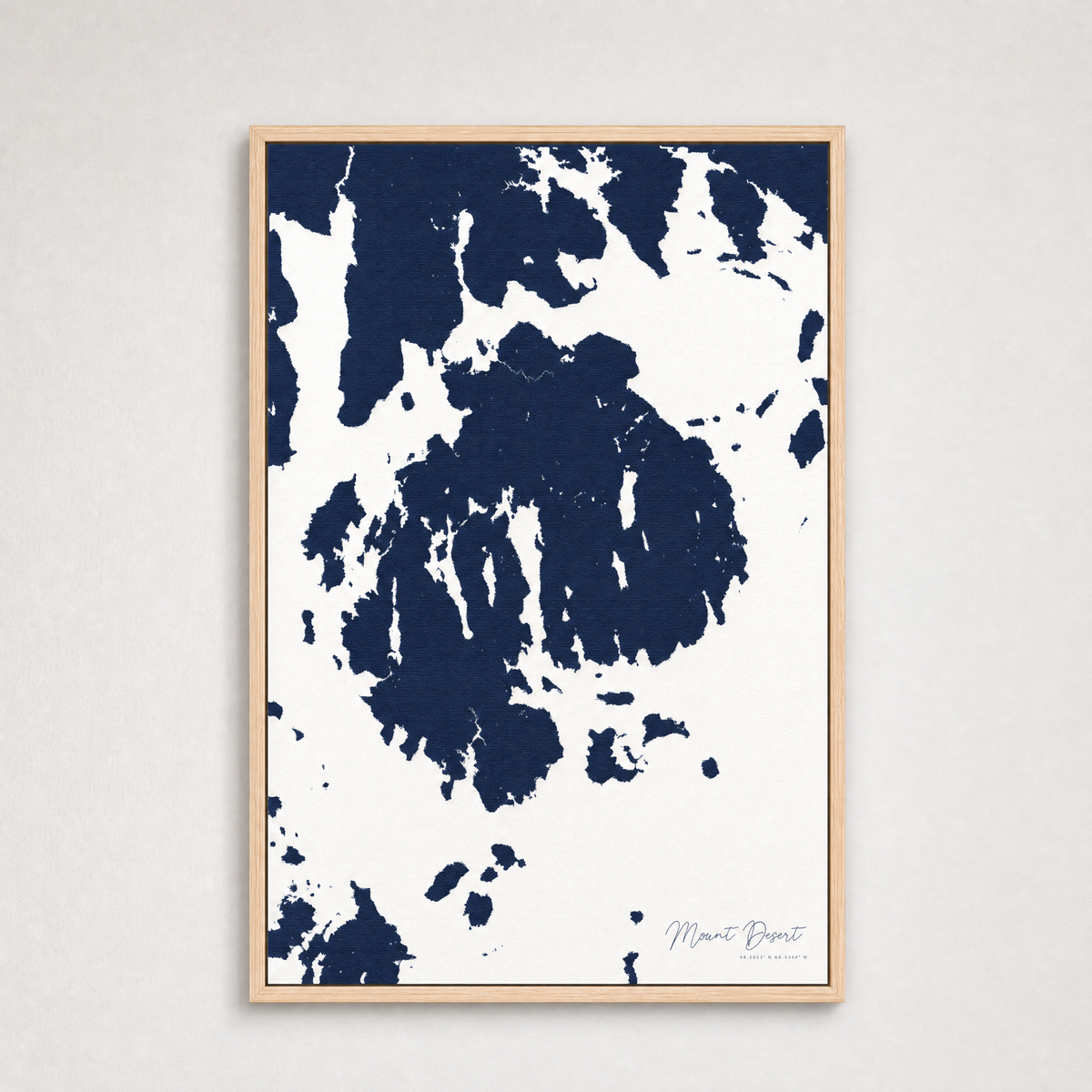 Mount Desert Coastal Map — Canvas Vertical — navy, Light Wood