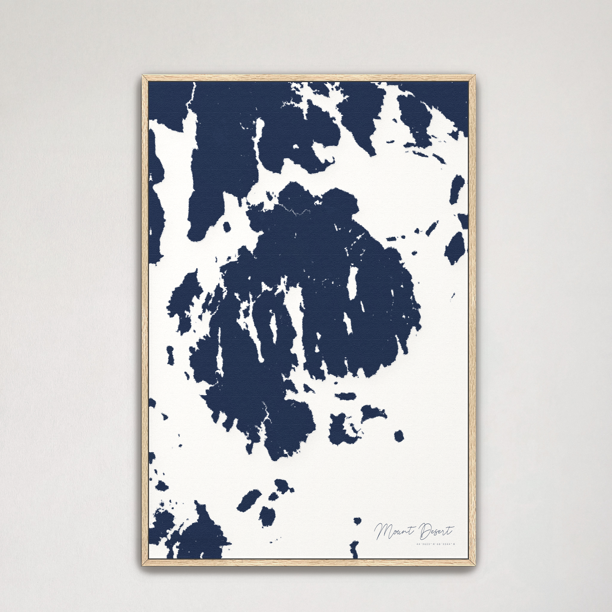 Mount Desert Coastal Map — Canvas Vertical, navy, Natural Oak