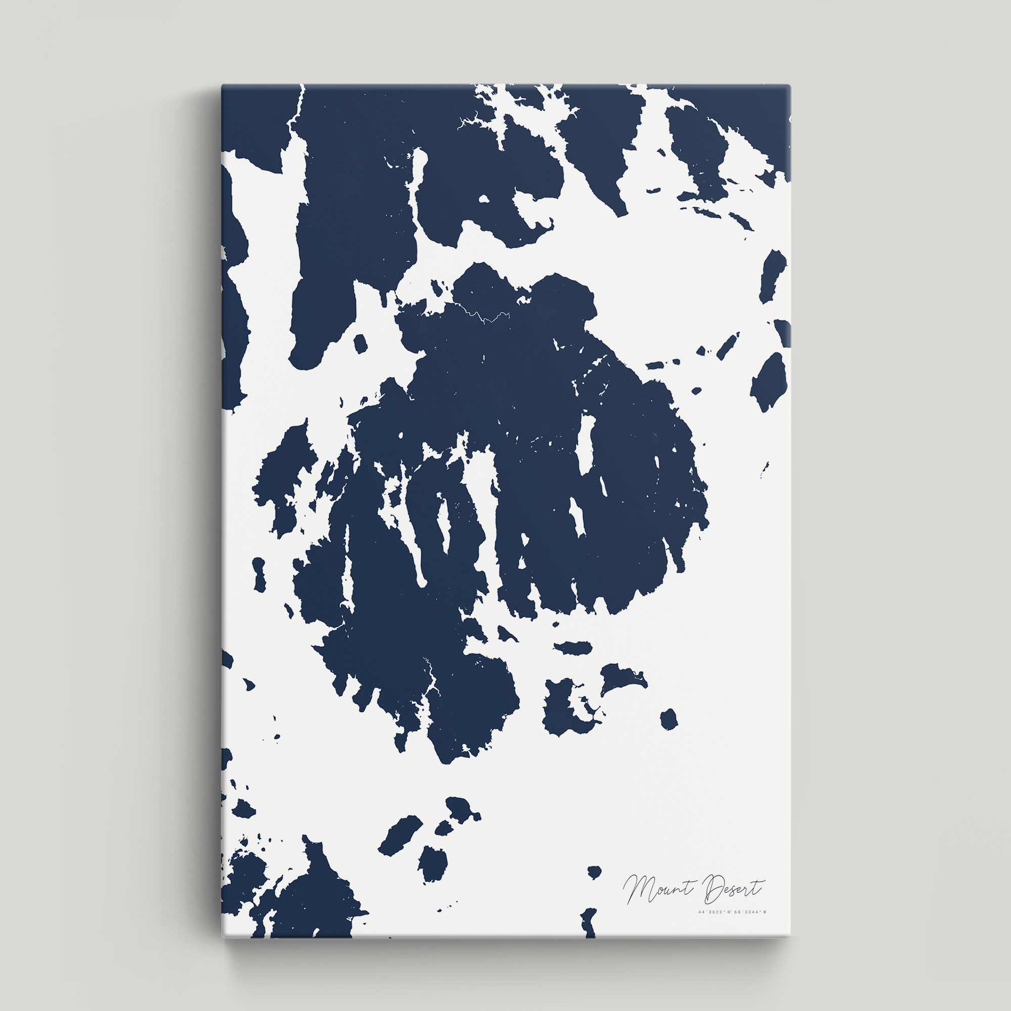Mount Desert Coastal Map — Canvas Vertical, navy, No Frame