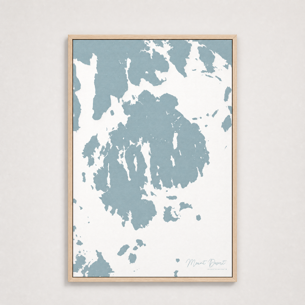 Mount Desert Coastal Map — Canvas Vertical — soft-blue, Light Wood