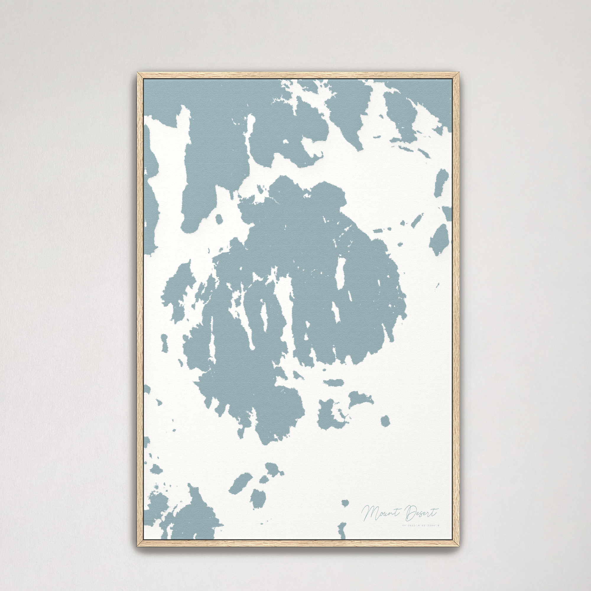 Mount Desert Coastal Map — Canvas Vertical, soft-blue, Natural Oak