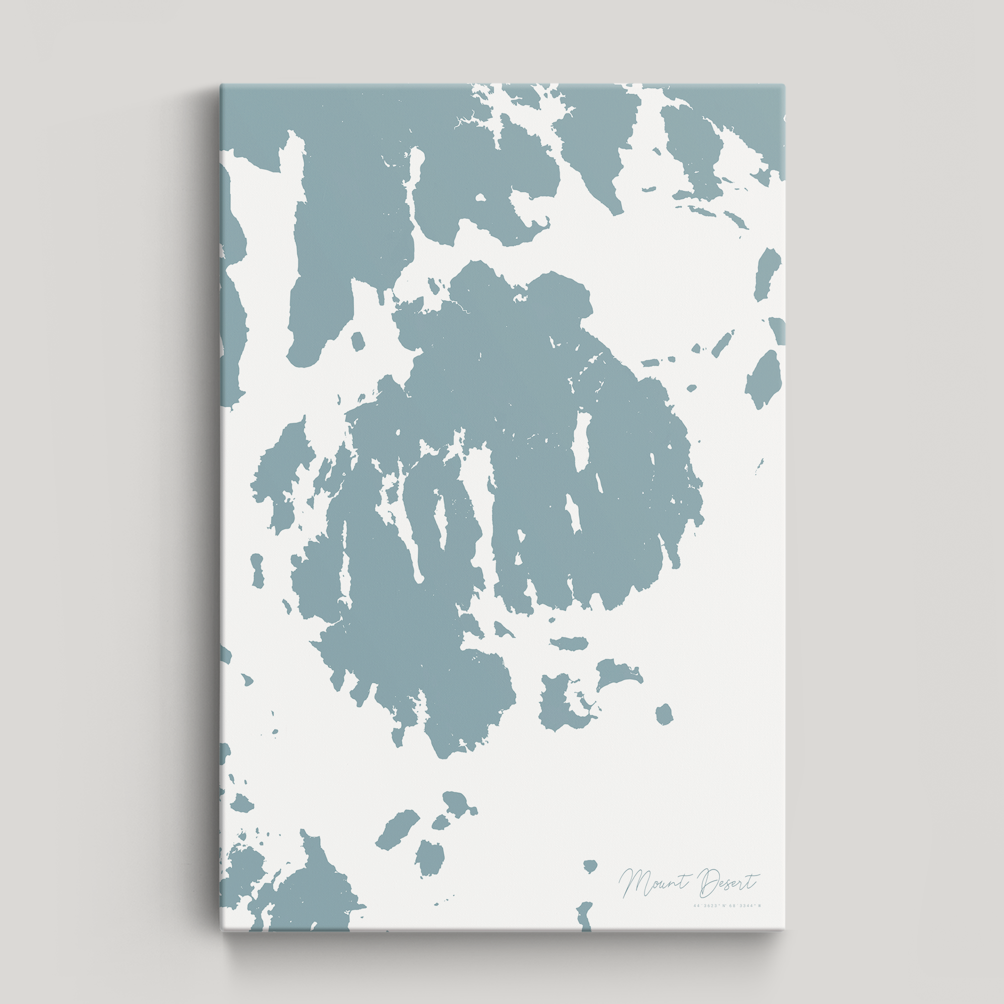 Mount Desert Coastal Map — Canvas Vertical, soft-blue, No Frame