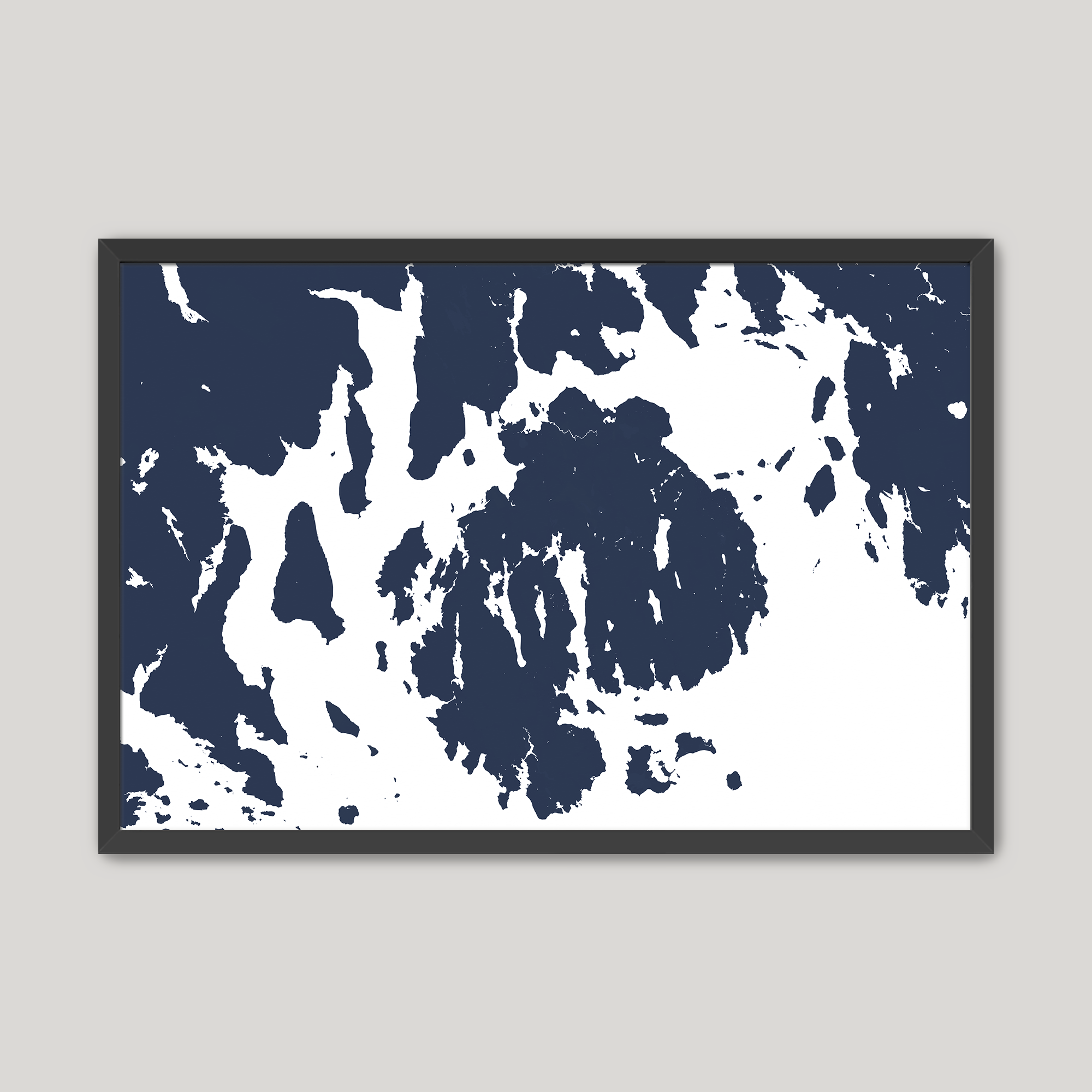 Mount Desert Coastal Map — Fine Art Print Horizontal, navy, Black Frame, 10x8