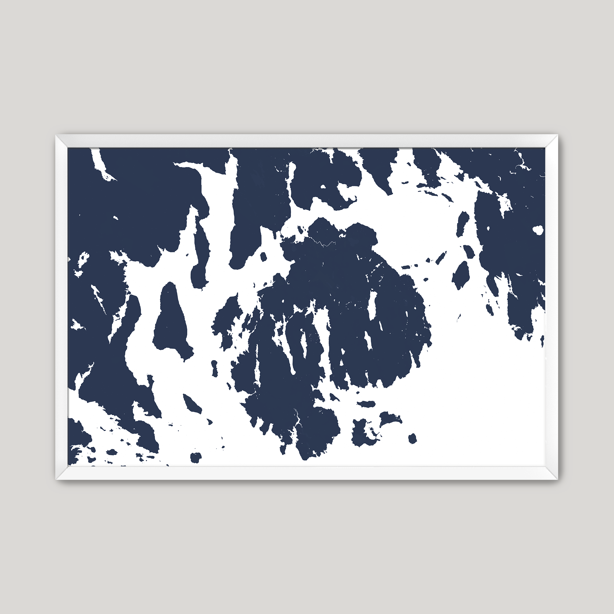 Mount Desert Coastal Map — Fine Art Print Horizontal, navy, White Frame, 10x8