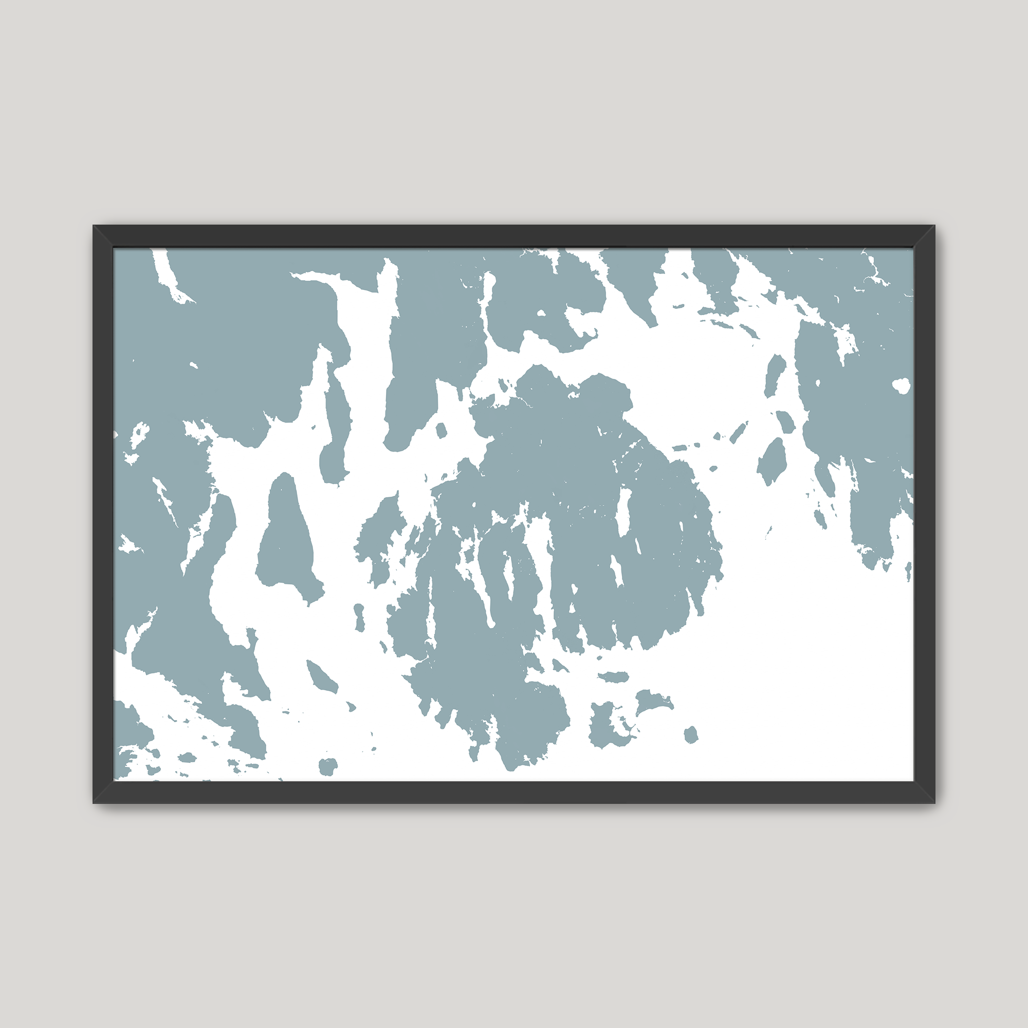 Mount Desert Coastal Map — Fine Art Print Horizontal, soft-blue, Black Frame, 10x8