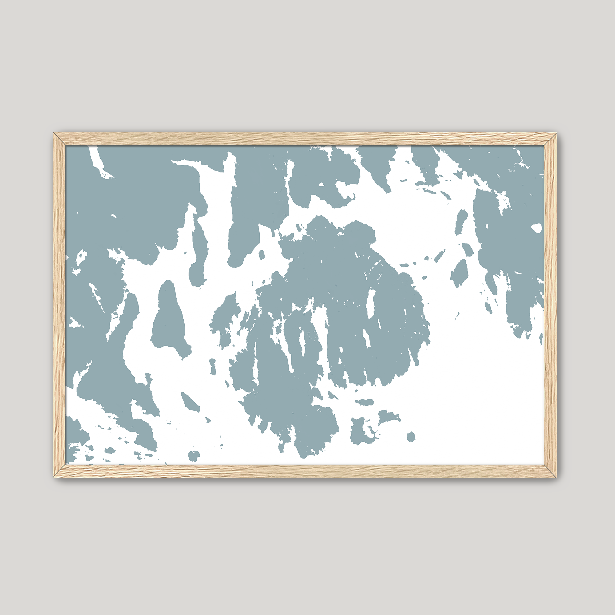 Mount Desert Coastal Map — Fine Art Print Horizontal, soft-blue, Oak, 10x8