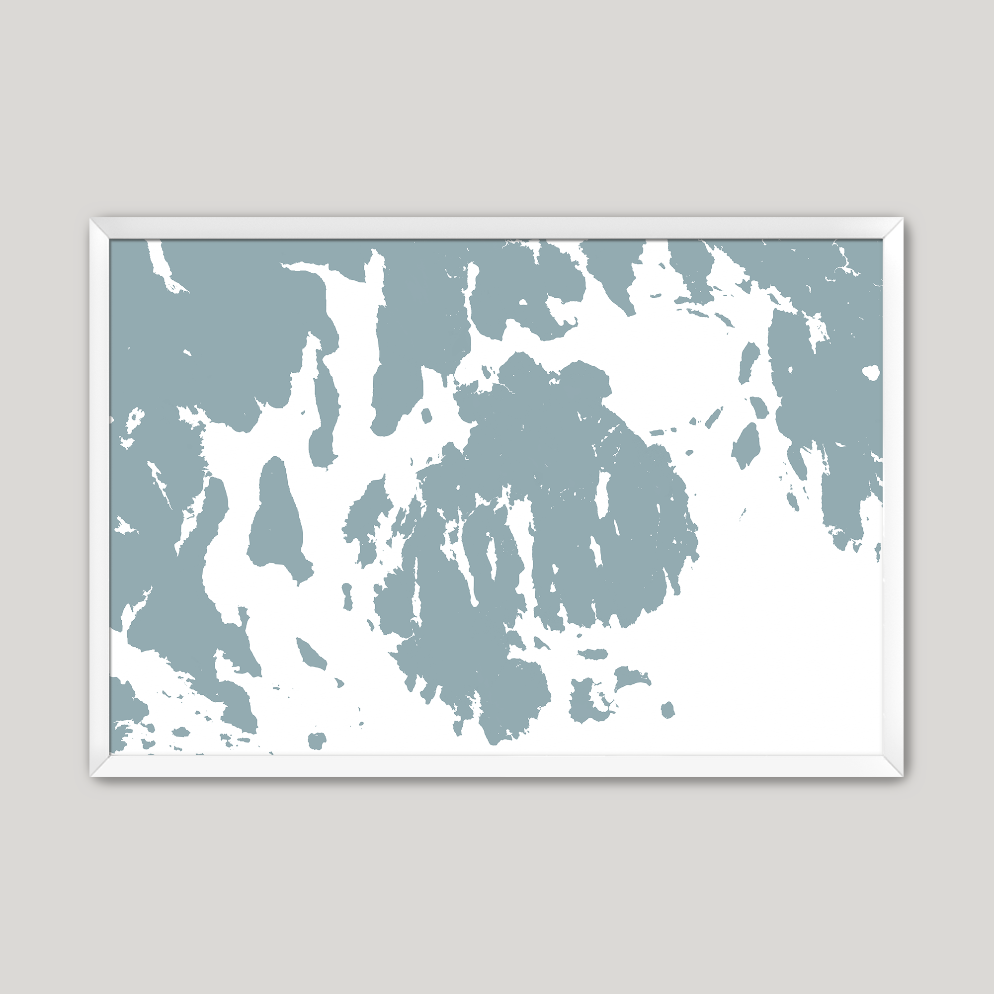 Mount Desert Coastal Map — Fine Art Print Horizontal, soft-blue, White Frame, 10x8