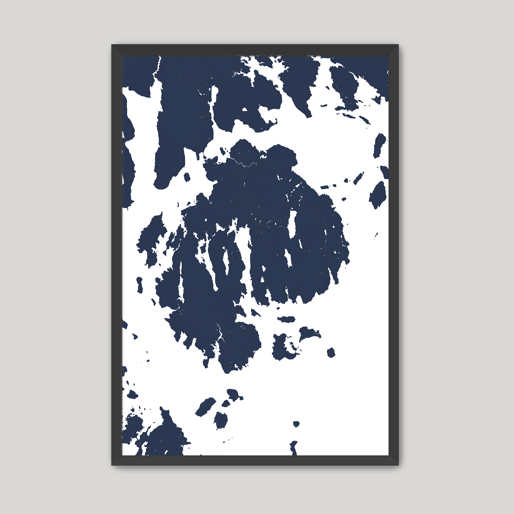 Mount Desert Coastal Map — Fine Art Print Vertical, navy, Black Frame, 12x16