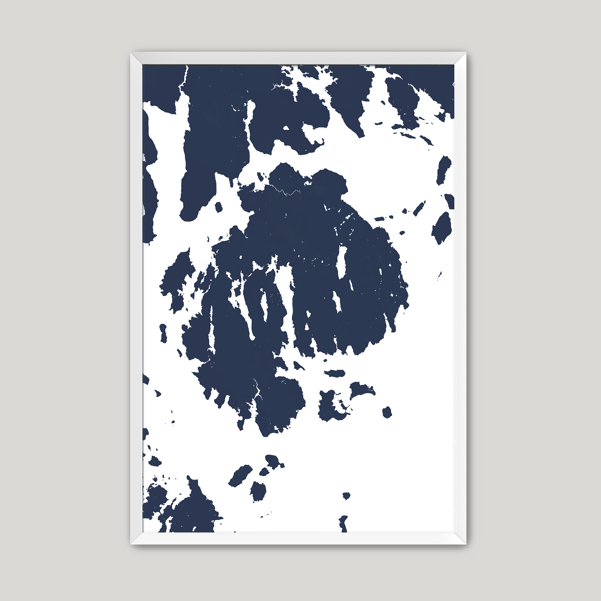 Mount Desert Coastal Map — Fine Art Print Vertical, navy, White Frame, 8x10