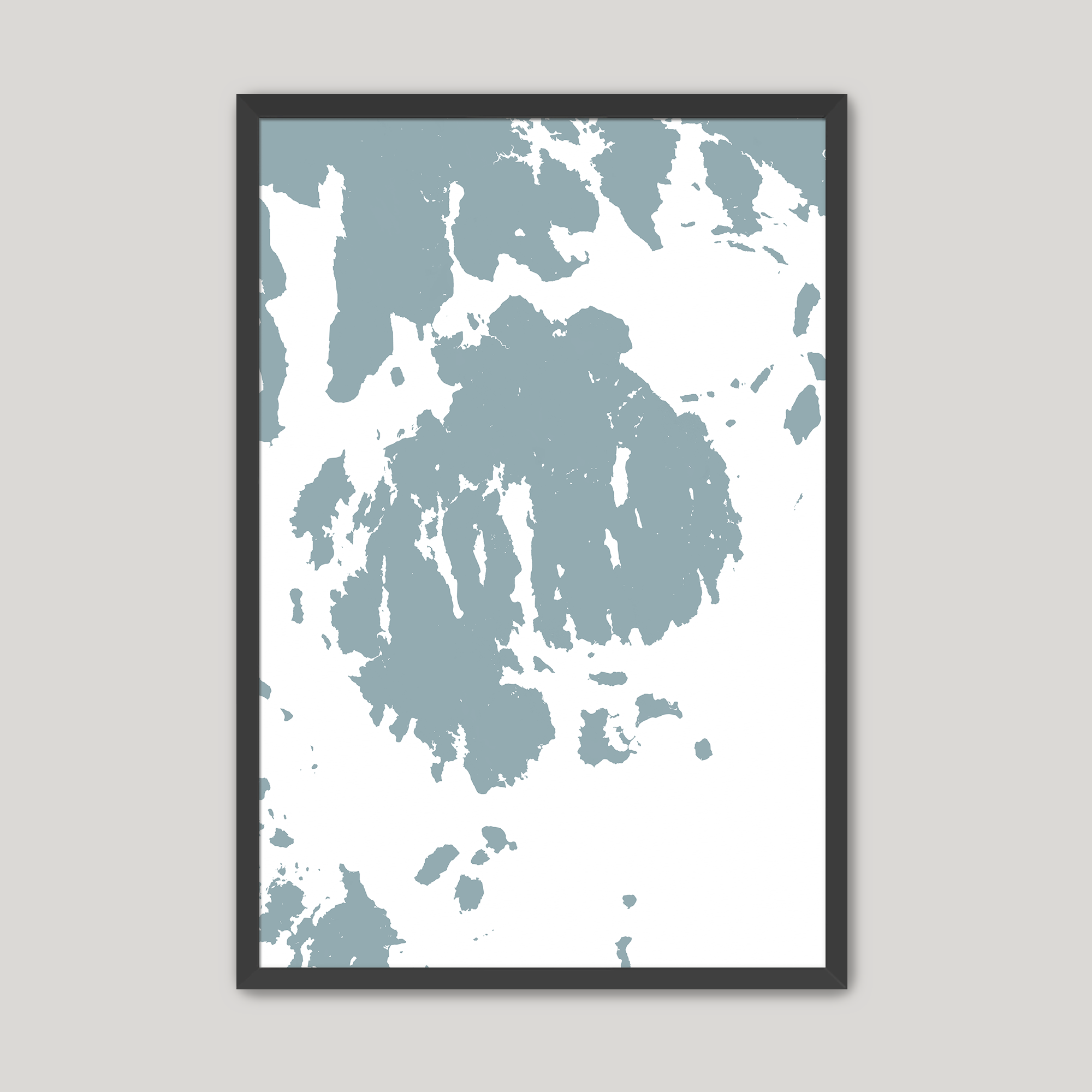 Mount Desert Coastal Map — Fine Art Print Vertical, soft-blue, Black Frame, 8x10