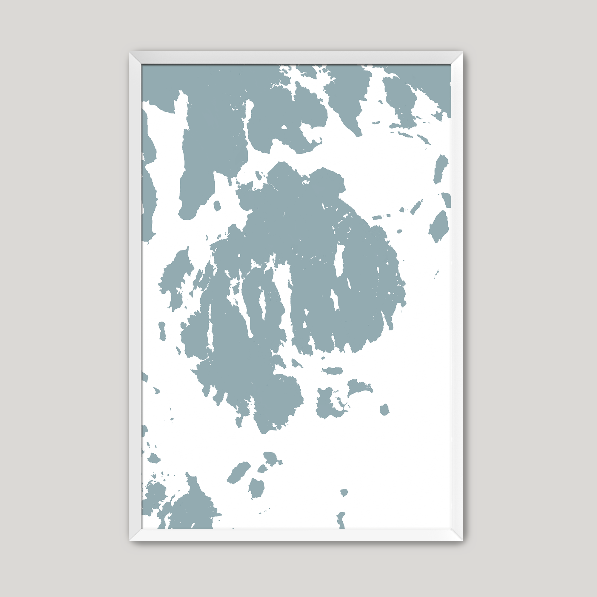 Mount Desert Coastal Map — Fine Art Print Vertical, soft-blue, White Frame, 8x10